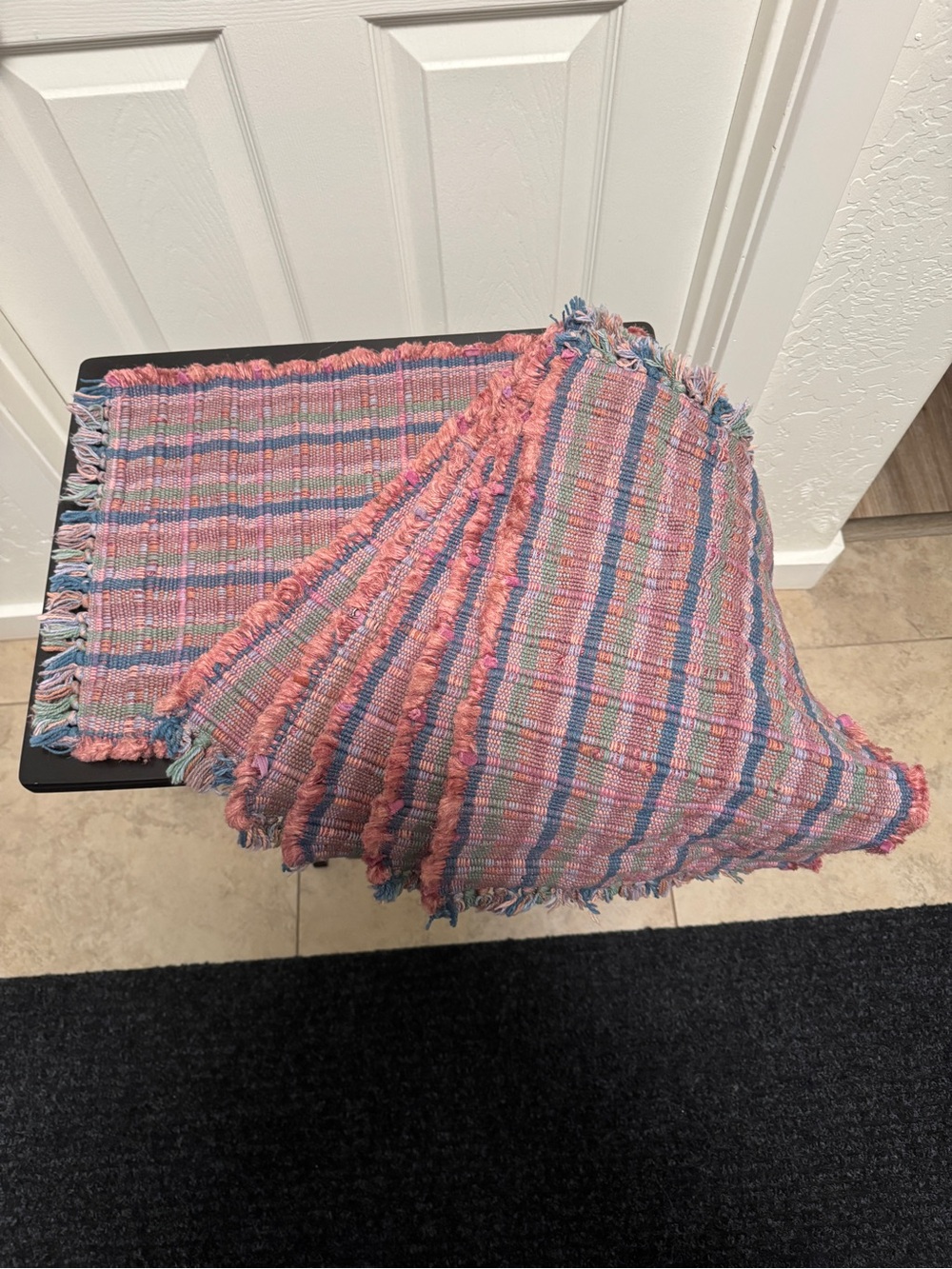 Handwoven Pink and Multi-Color Fringe Table Placemats